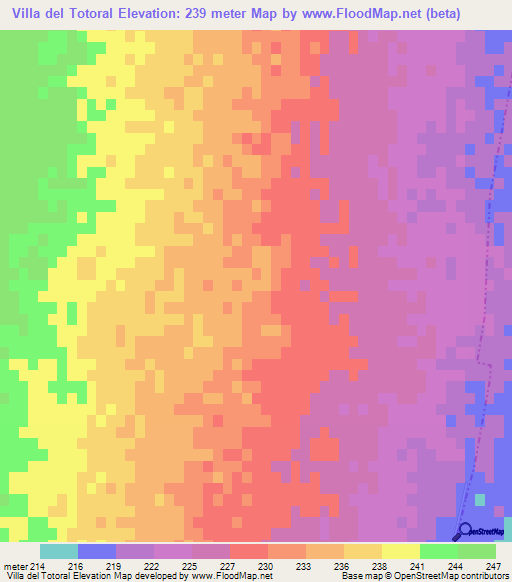 Villa del Totoral,Argentina Elevation Map