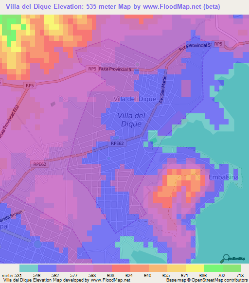 Villa del Dique,Argentina Elevation Map