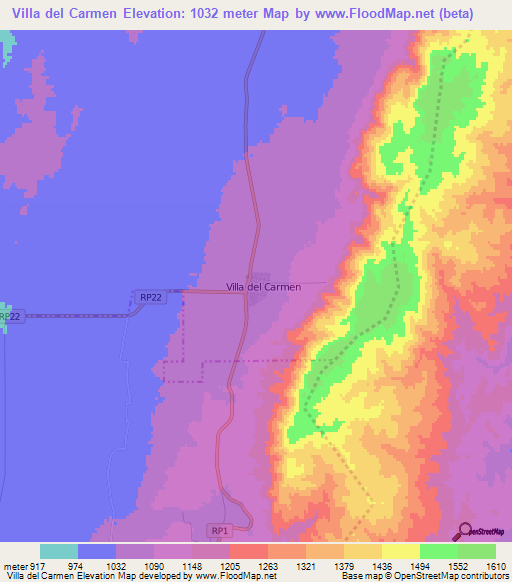 Villa del Carmen,Argentina Elevation Map
