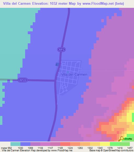 Villa del Carmen,Argentina Elevation Map
