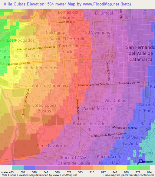 Villa Cubas,Argentina Elevation Map