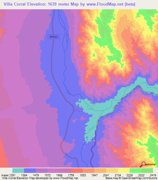 Villa Corral,Argentina Elevation Map