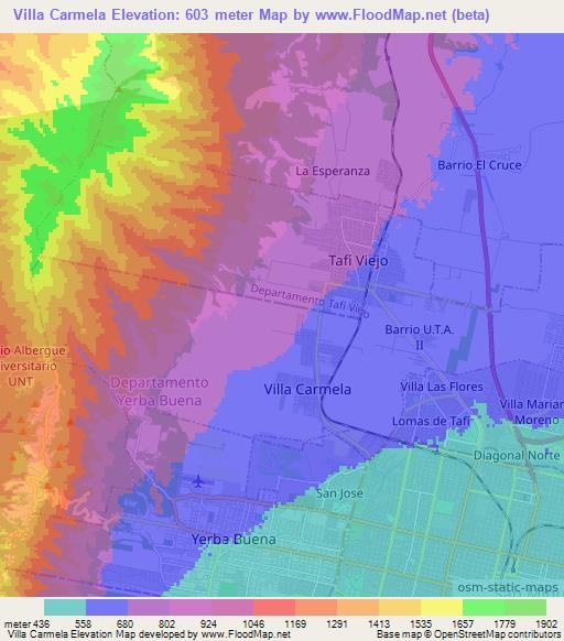 Villa Carmela,Argentina Elevation Map