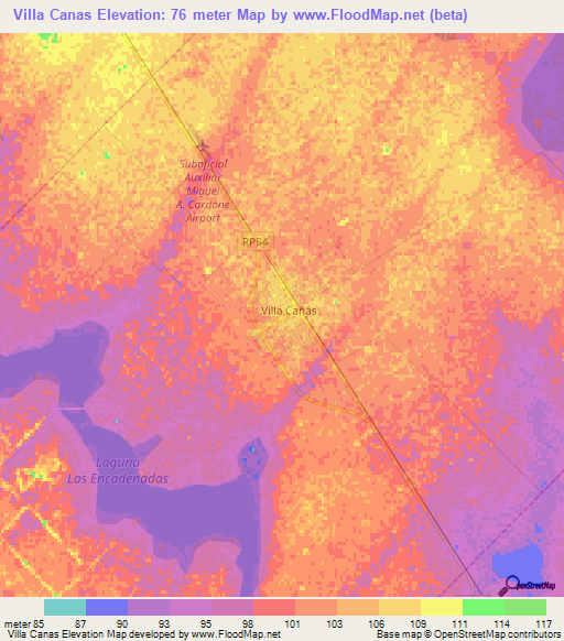 Villa Canas,Argentina Elevation Map