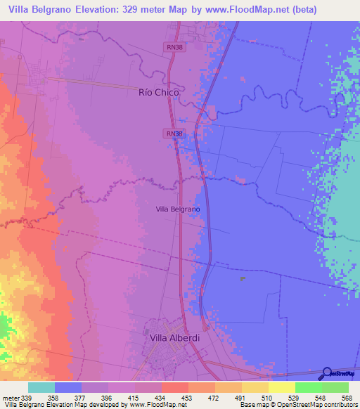 Villa Belgrano,Argentina Elevation Map