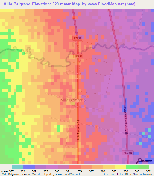 Villa Belgrano,Argentina Elevation Map