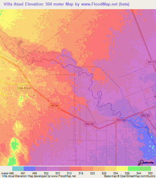 Villa Atuel,Argentina Elevation Map