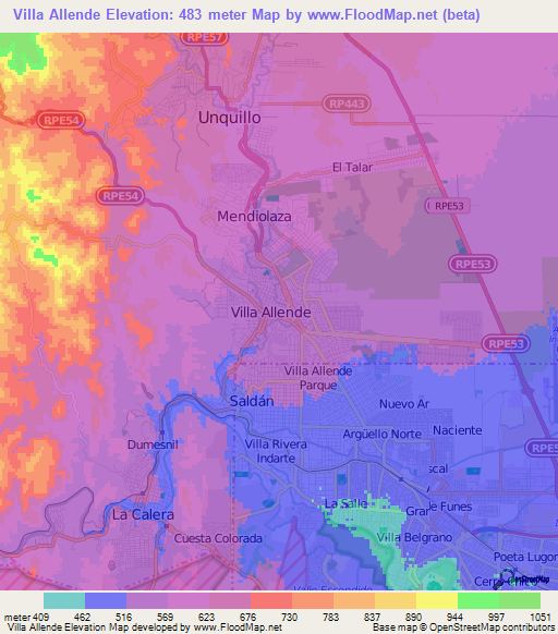 Villa Allende,Argentina Elevation Map