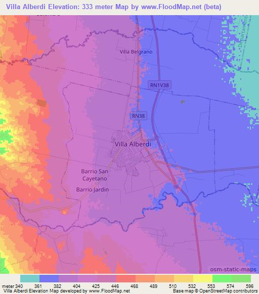 Villa Alberdi,Argentina Elevation Map