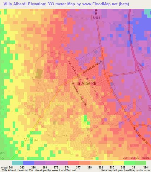 Villa Alberdi,Argentina Elevation Map