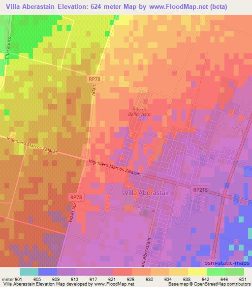 Villa Aberastain,Argentina Elevation Map