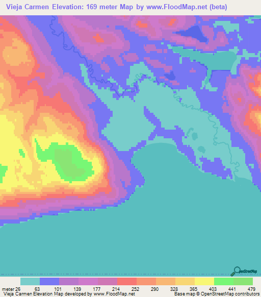 Vieja Carmen,Argentina Elevation Map