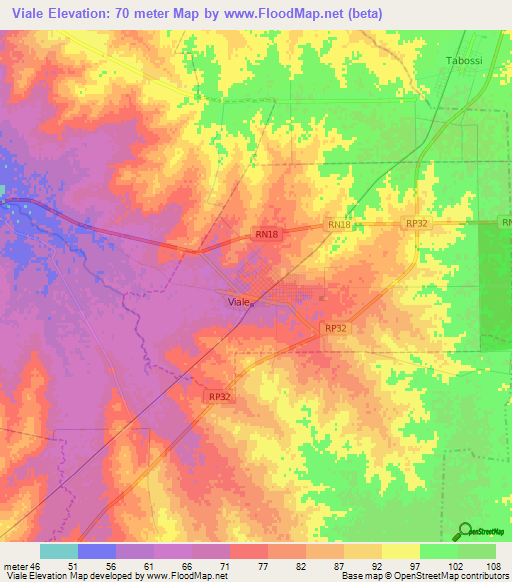 Viale,Argentina Elevation Map