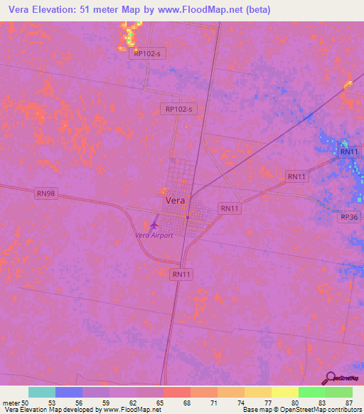 Vera,Argentina Elevation Map
