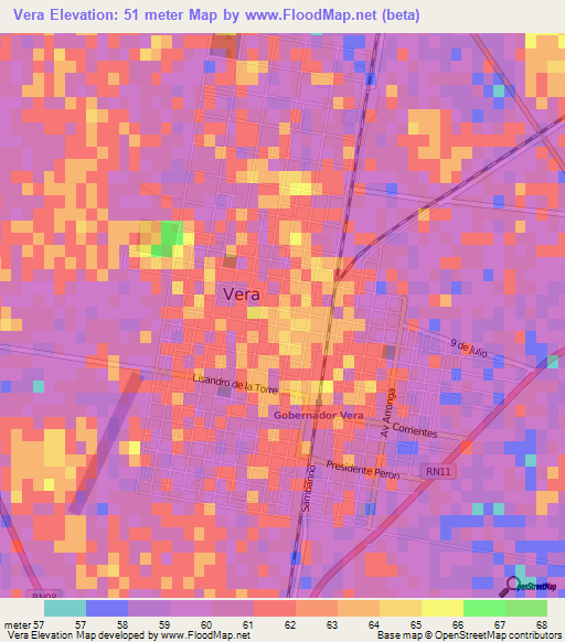 Vera,Argentina Elevation Map