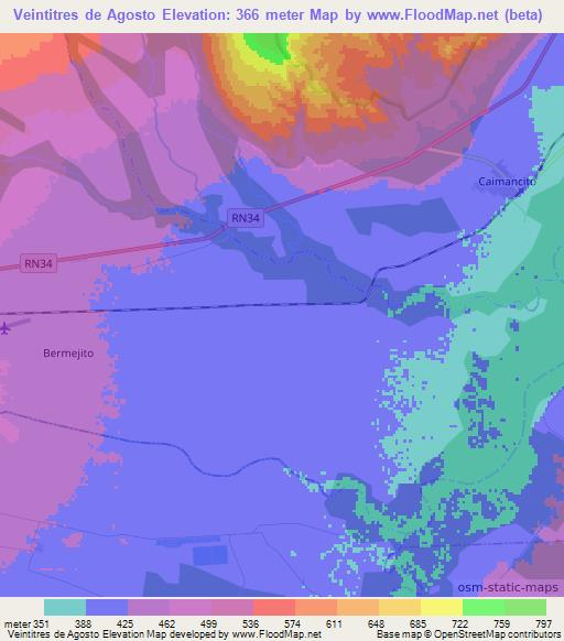 Veintitres de Agosto,Argentina Elevation Map