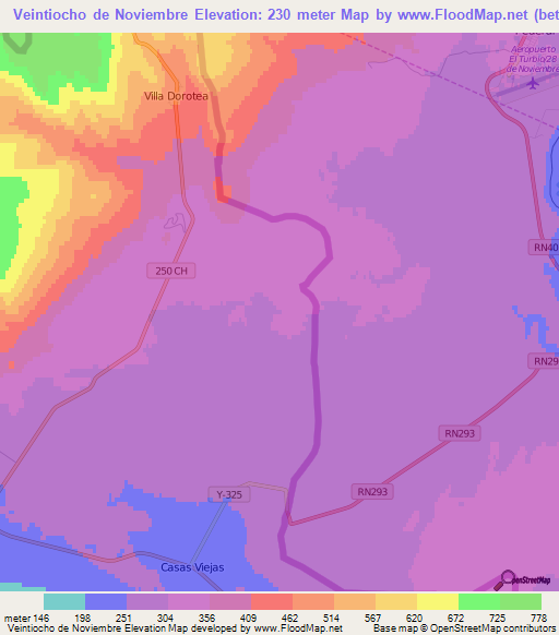 Veintiocho de Noviembre,Argentina Elevation Map