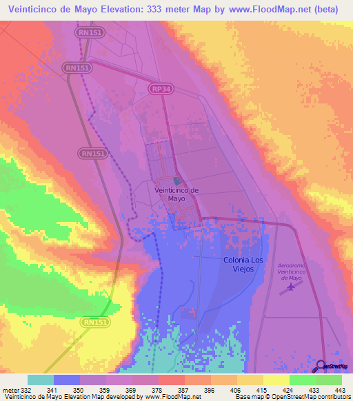 Veinticinco de Mayo,Argentina Elevation Map