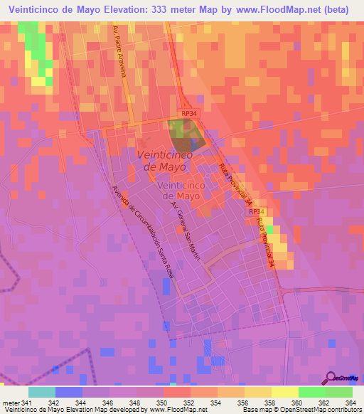 Veinticinco de Mayo,Argentina Elevation Map