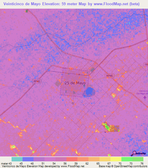 Veinticinco de Mayo,Argentina Elevation Map