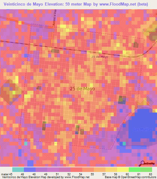 Veinticinco de Mayo,Argentina Elevation Map