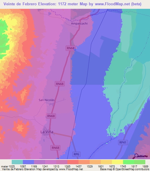 Veinte de Febrero,Argentina Elevation Map
