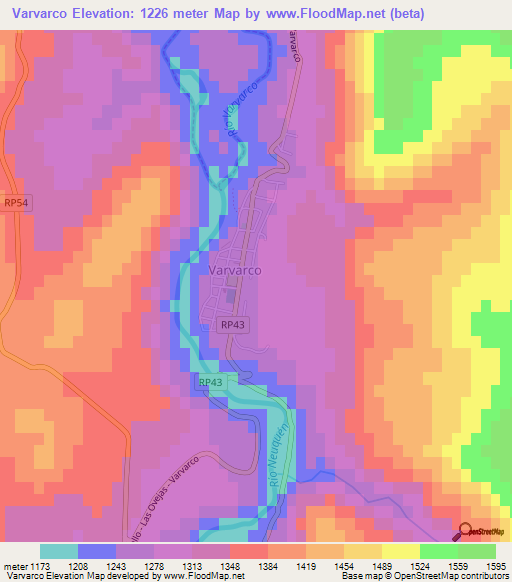 Varvarco,Argentina Elevation Map