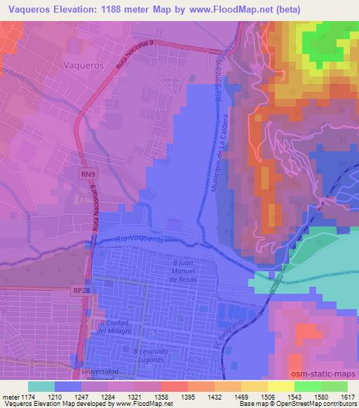 Vaqueros,Argentina Elevation Map
