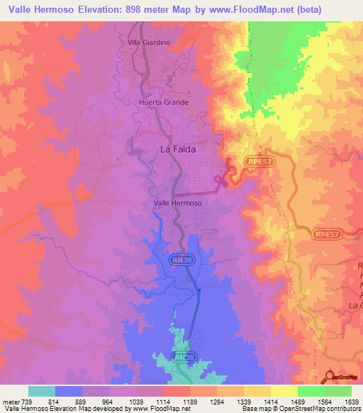 Valle Hermoso,Argentina Elevation Map