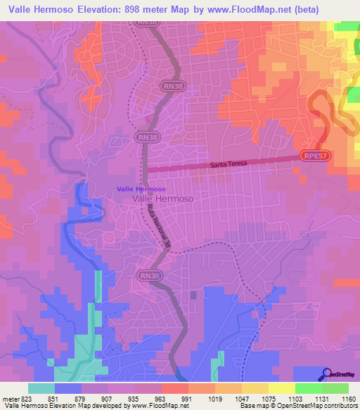Valle Hermoso,Argentina Elevation Map