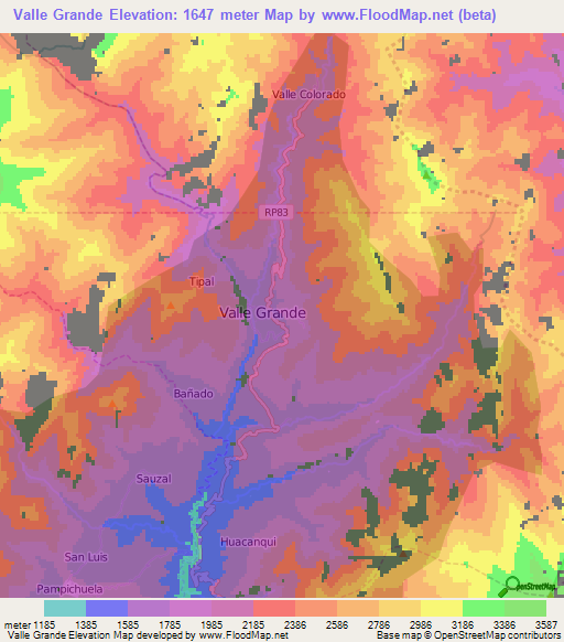 Valle Grande,Argentina Elevation Map