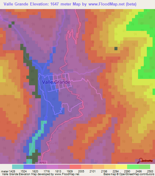 Valle Grande,Argentina Elevation Map