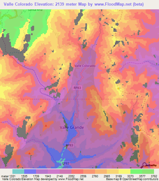 Valle Colorado,Argentina Elevation Map
