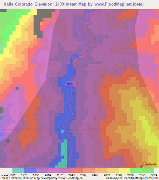 Valle Colorado,Argentina Elevation Map