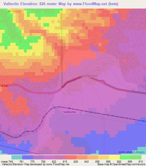 Vallecito,Argentina Elevation Map