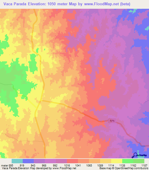 Vaca Parada,Argentina Elevation Map