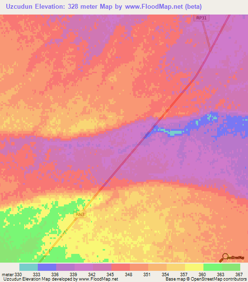 Uzcudun,Argentina Elevation Map