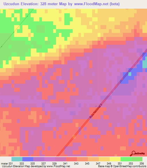 Uzcudun,Argentina Elevation Map