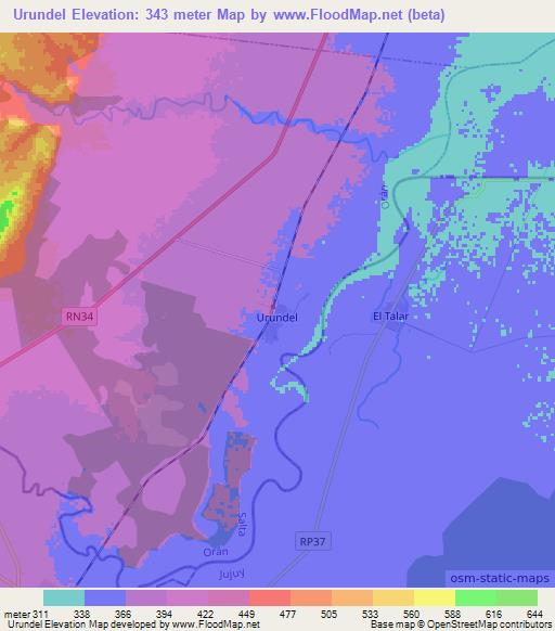 Urundel,Argentina Elevation Map