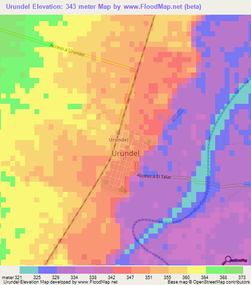 Urundel,Argentina Elevation Map