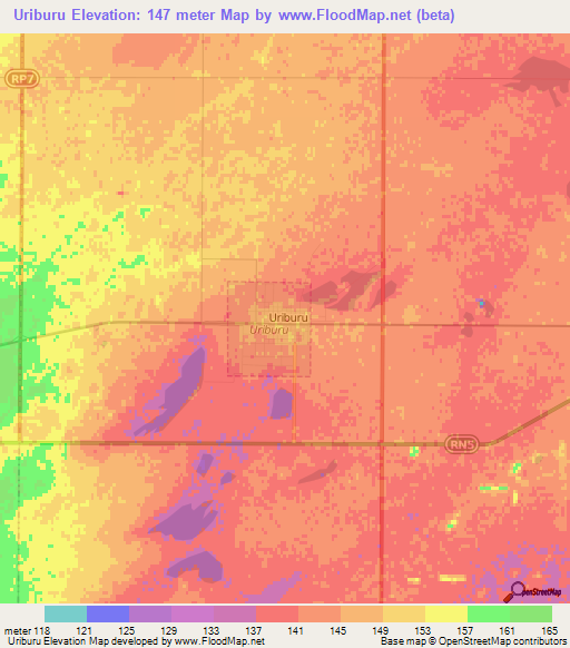 Uriburu,Argentina Elevation Map
