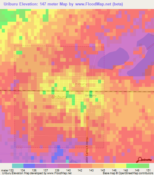 Uriburu,Argentina Elevation Map