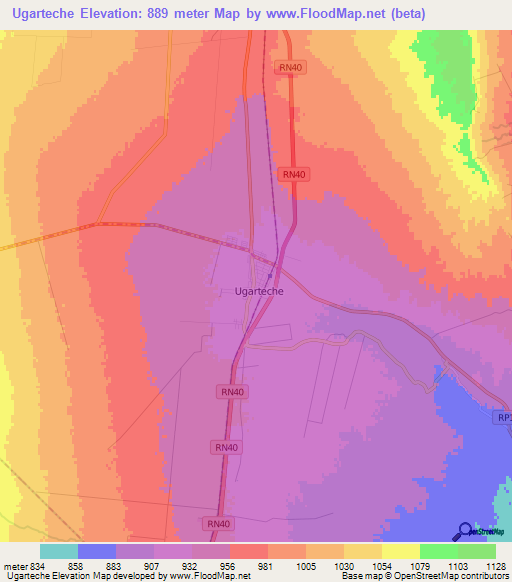Ugarteche,Argentina Elevation Map