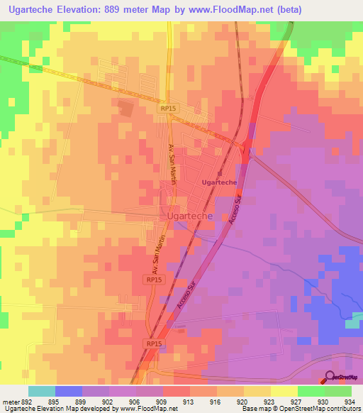 Ugarteche,Argentina Elevation Map
