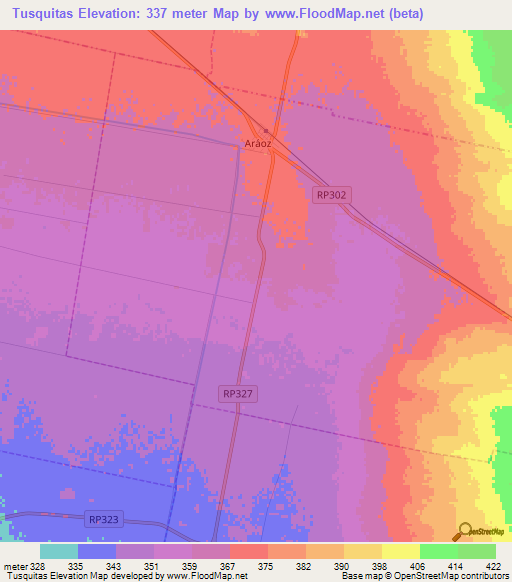 Tusquitas,Argentina Elevation Map