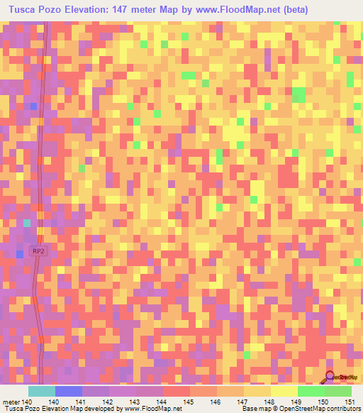 Tusca Pozo,Argentina Elevation Map