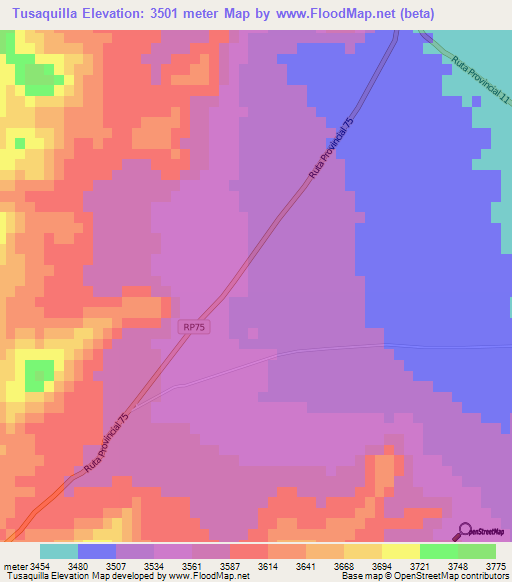 Tusaquilla,Argentina Elevation Map