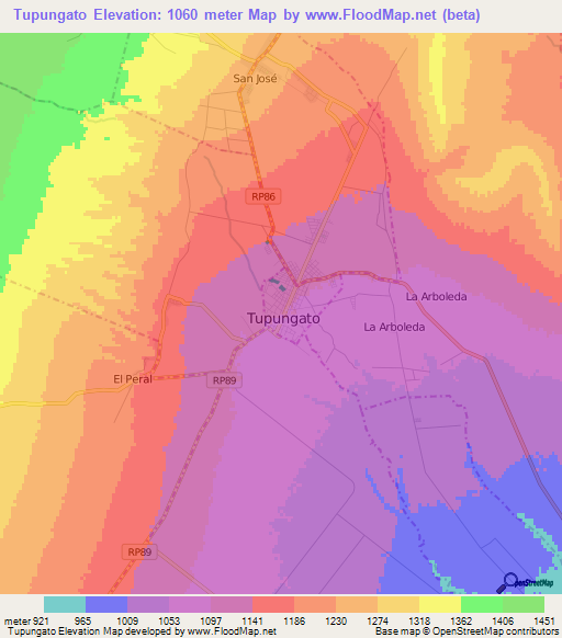 Tupungato,Argentina Elevation Map