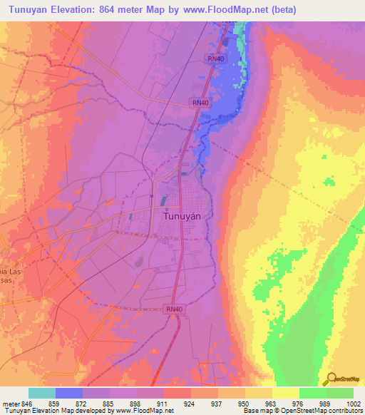 Tunuyan,Argentina Elevation Map