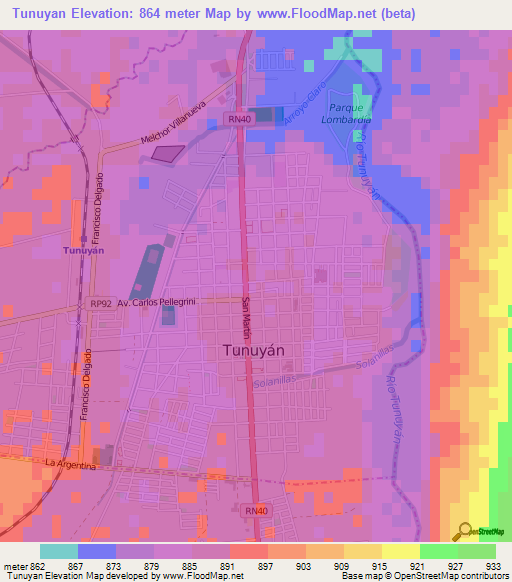Tunuyan,Argentina Elevation Map